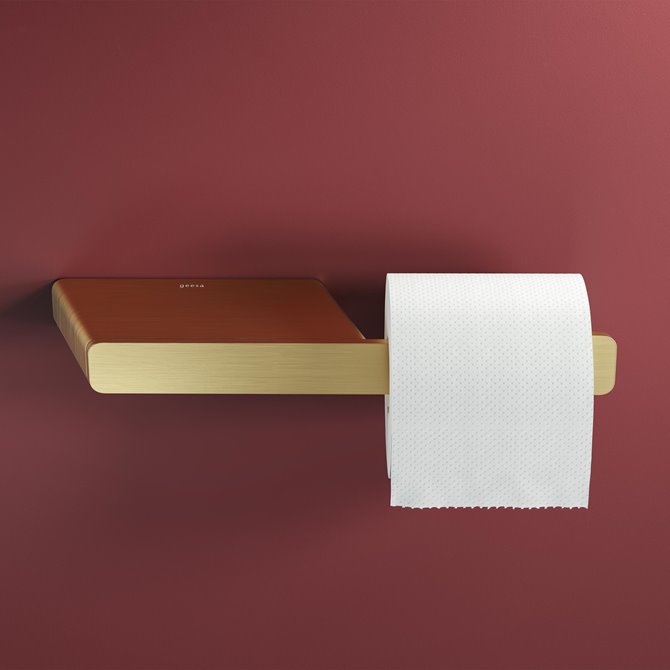 Geesa Shift Brushed Gold Uchwyt na papier toaletowy bez pokrywy z półką Złoty 919924-07